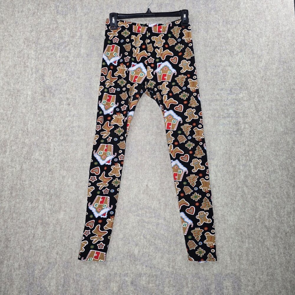 Just-One Womens Christmas Leggings Black Multicolor Size L Stretch Polyester